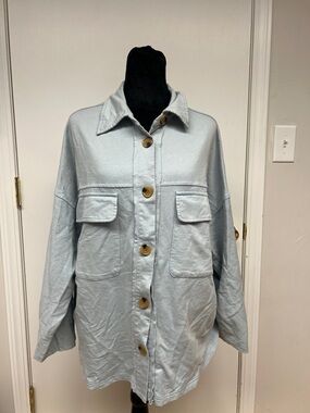 Light Blue Button-Up Utility Jacket